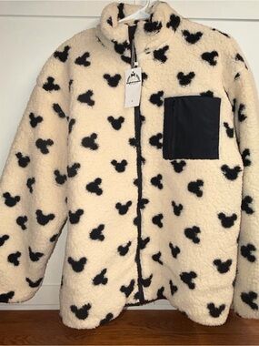 Magical Mamas Cream Sherpa Jacket with Mickey Mouse heads Disney Zip up XL NWT